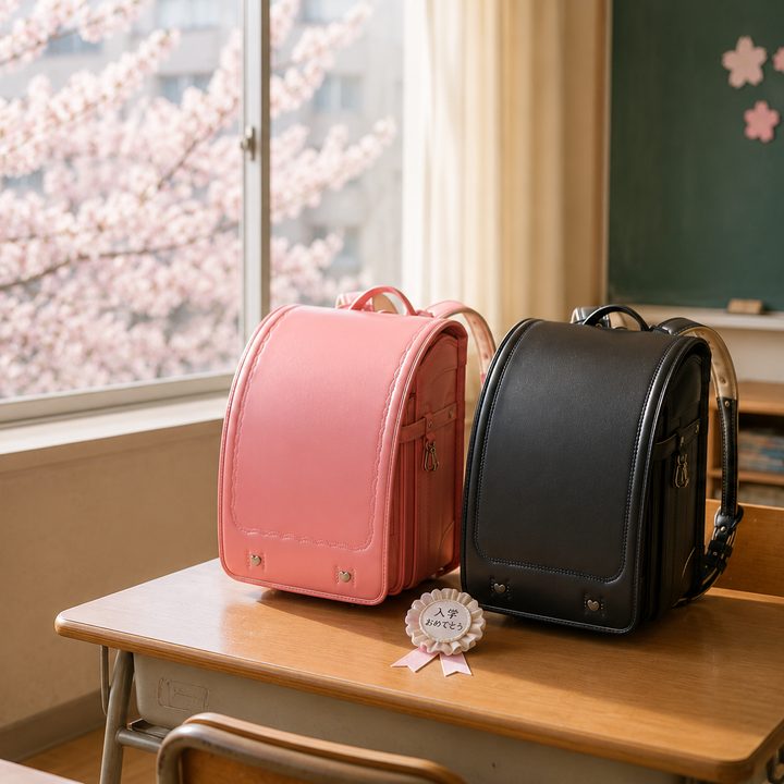 ランドセルと入学おめでとうバッジ