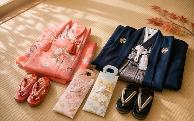七五三の着物(女の子・男の子)と千歳飴